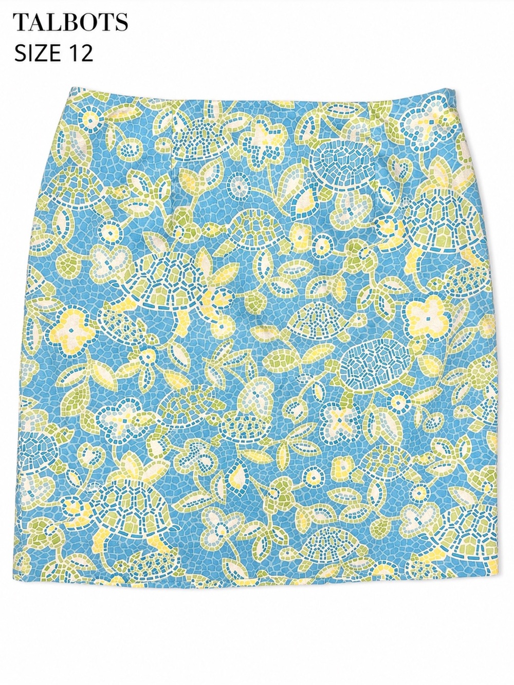 Talbots Sea Turtle Mosaic Pencil Skirt Size 12 Coastal Preppy Resort Y2K Stretch
